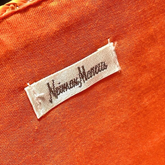 Neiman Marcus Large Straw Tote Bag Orange Boho Tropical Beach Vacation Hawaii - Picture 8 of 12